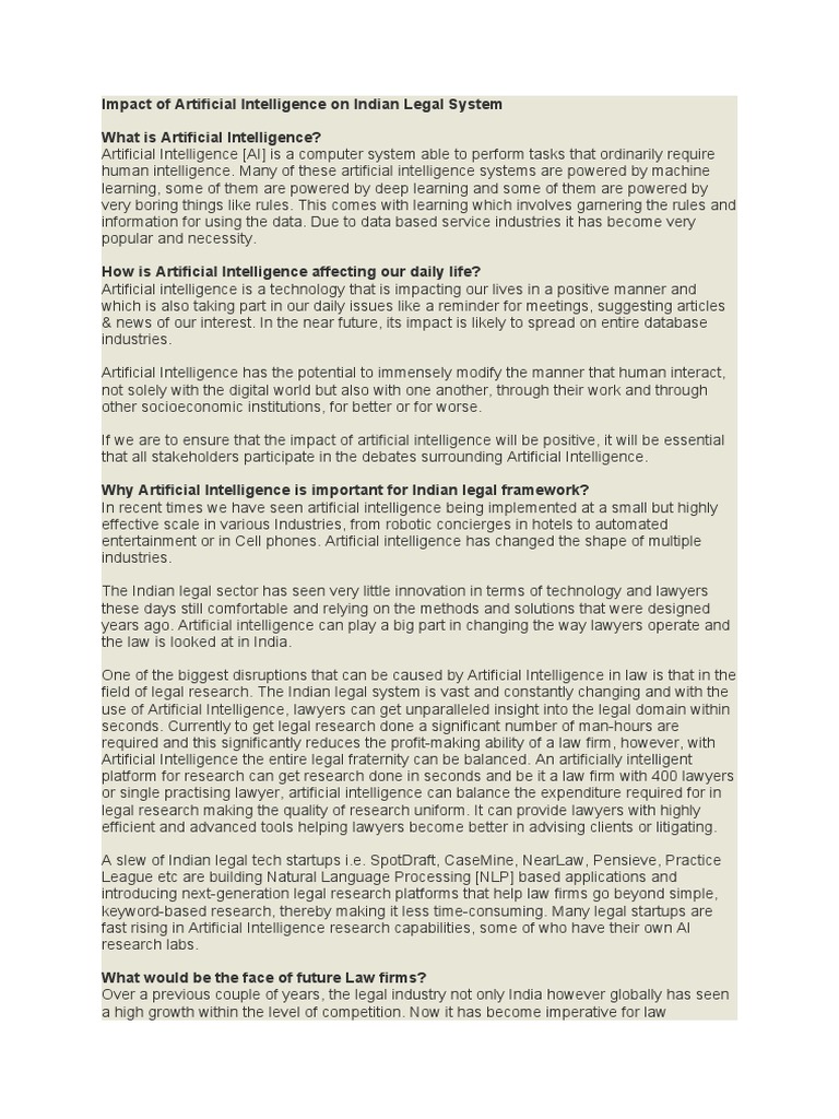 AI's Transformative Role in Indian Law | PDF | Artificial Intelligence ...