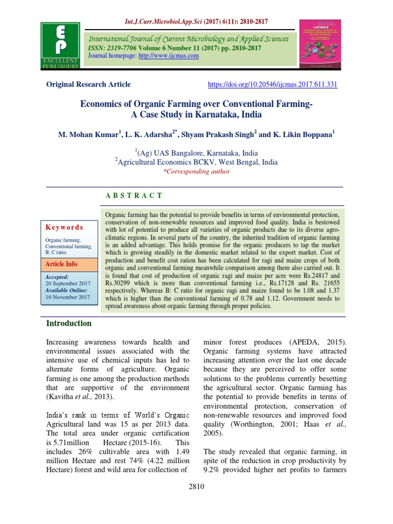 Economics of Organic Farming Over Conventional FarmingA Case Study in ...