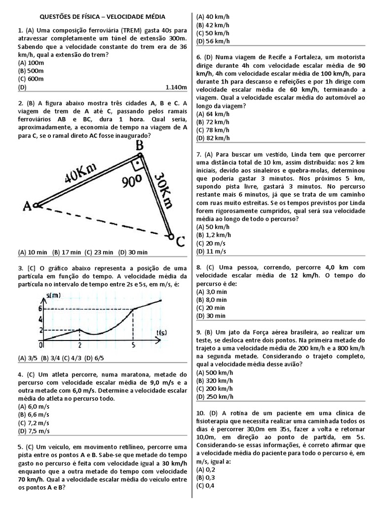 Questões de Física - Cinemática 2 | PDF | Trem | Velocidade