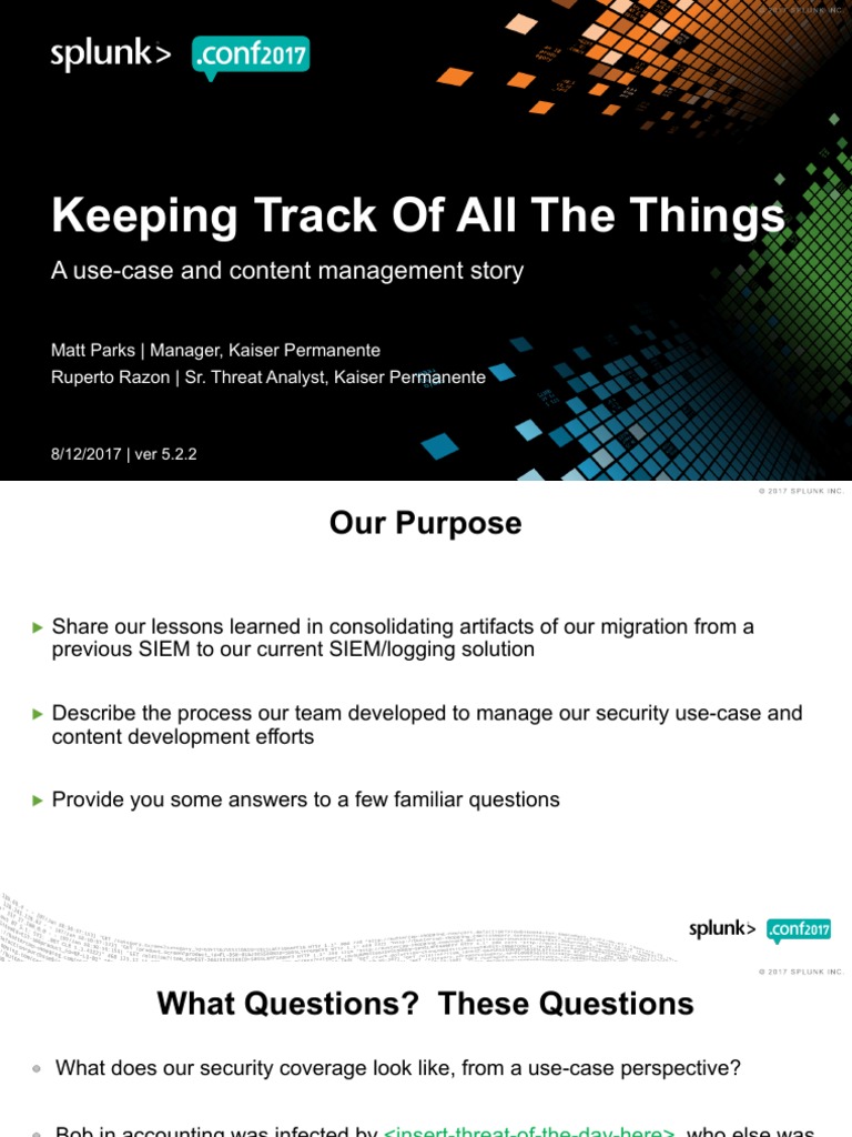 Keeping Track of All The Things A Splunk Enterprise Security Use Case ...