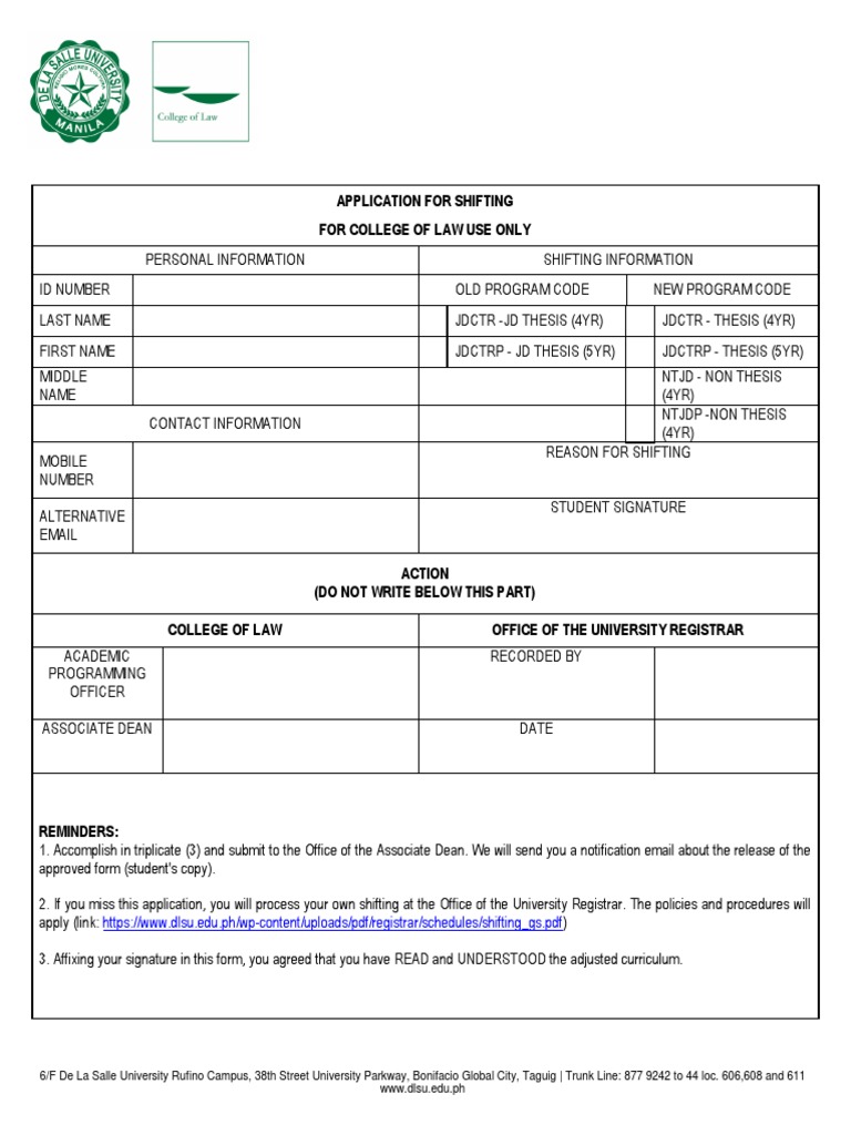 DLSU College of Law Shifting Application | PDF | Business | Computing ...