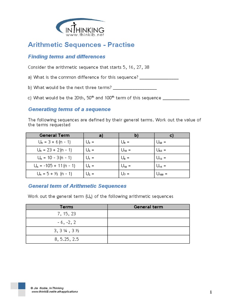 Arithmetic Sequences Practice | PDF