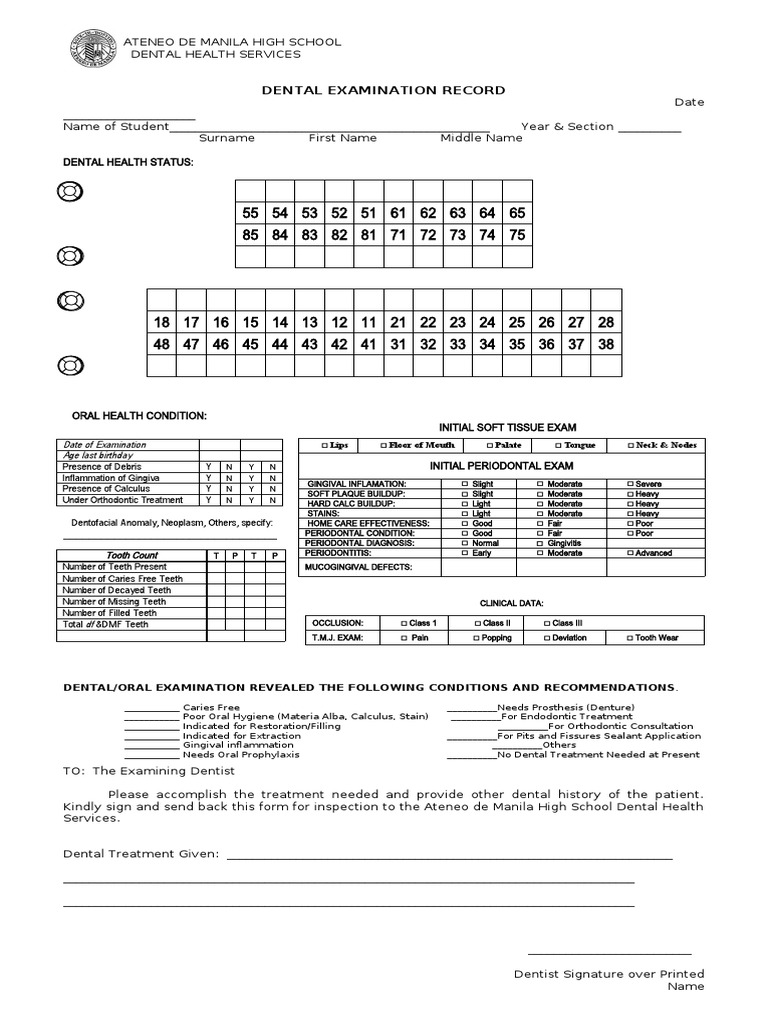dental examination record form | pdf | periodontology | dentistry
