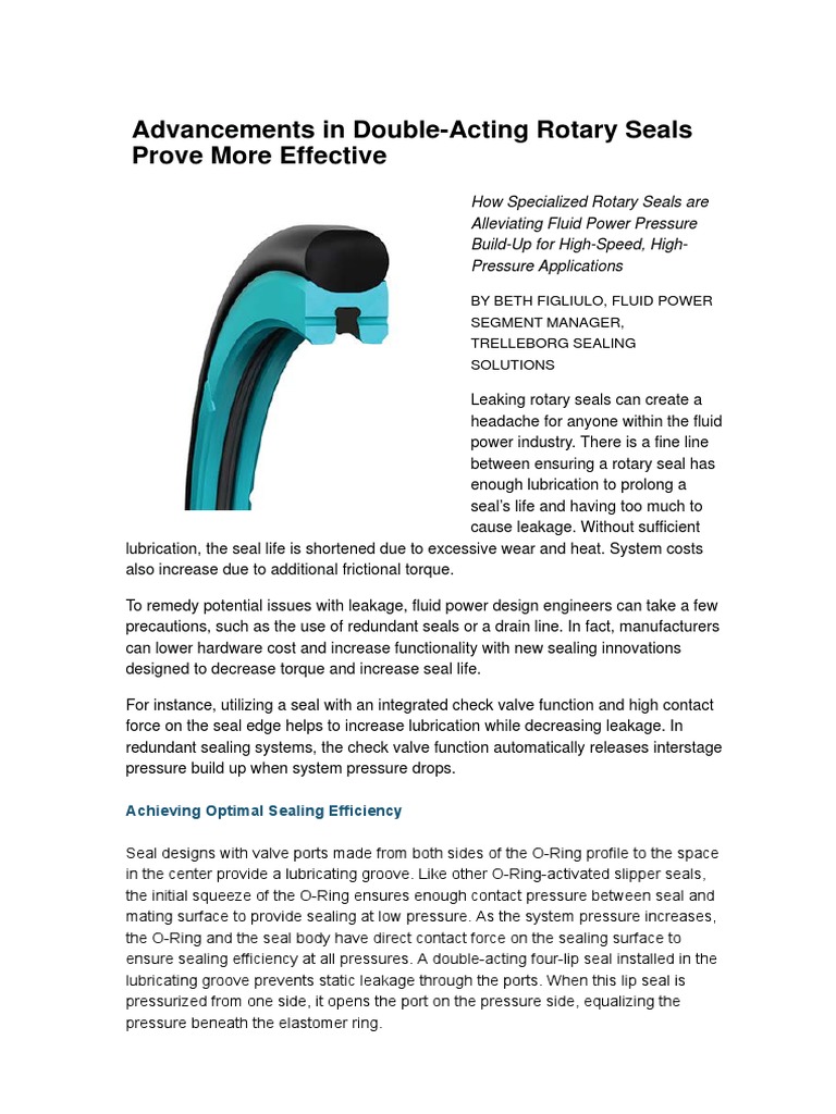 Fluid Power Journal e News Double Acting Rotary Seals New | PDF ...