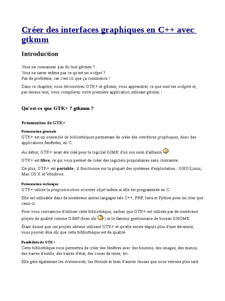 Interfaces graphiques en C++ avec gtkmm | PDF | Bibliothèque logicielle ...