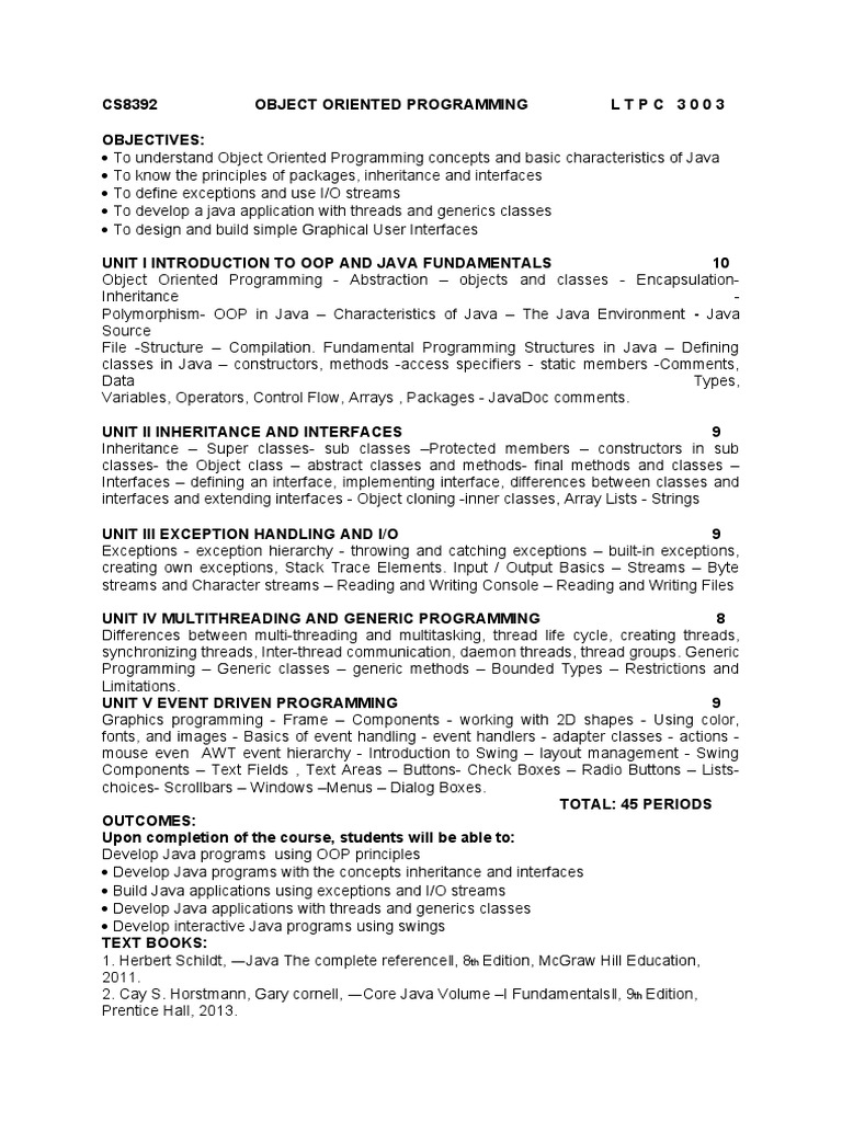 cs8392 Oop Lesson Plan | PDF | Class (Computer Programming) | Object ...