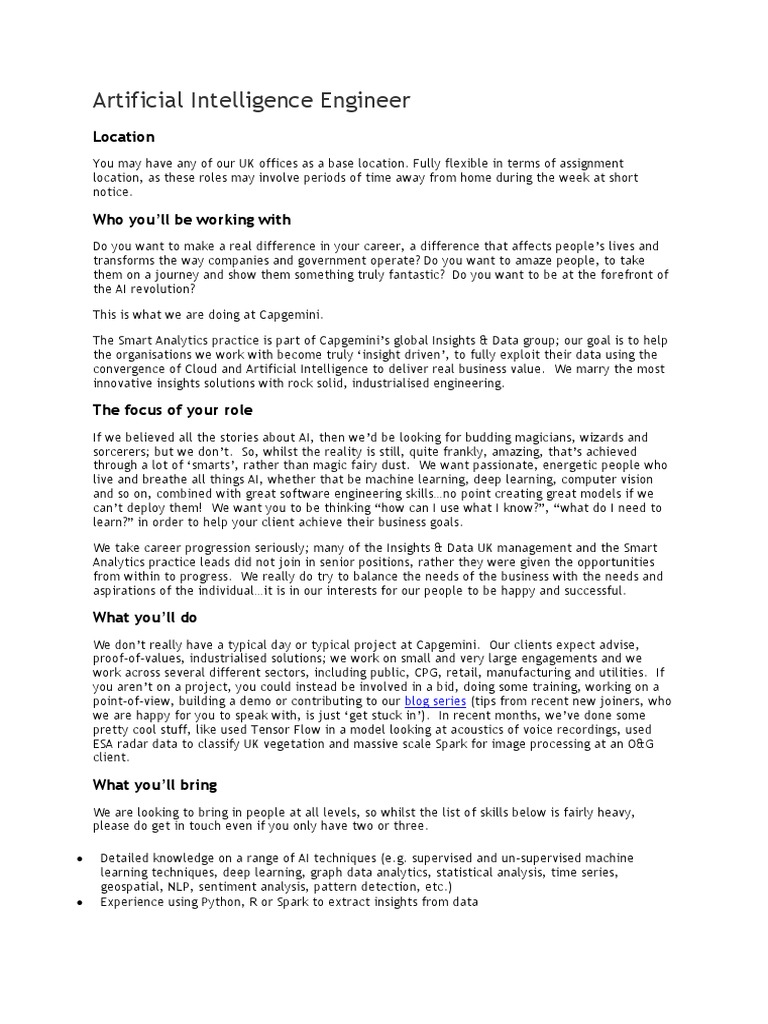 AI Engineer Role at Capgemini UK | PDF | Artificial Intelligence ...