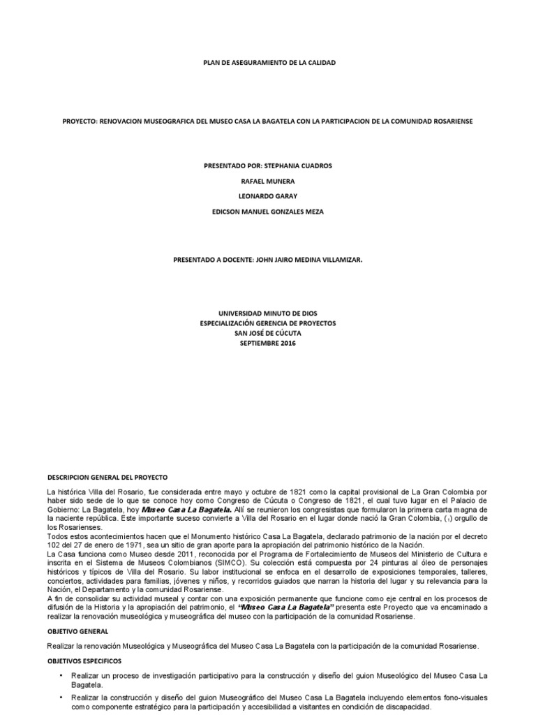 Plan de Aseguramiento de La Calidad | PDF | Museo | Museología