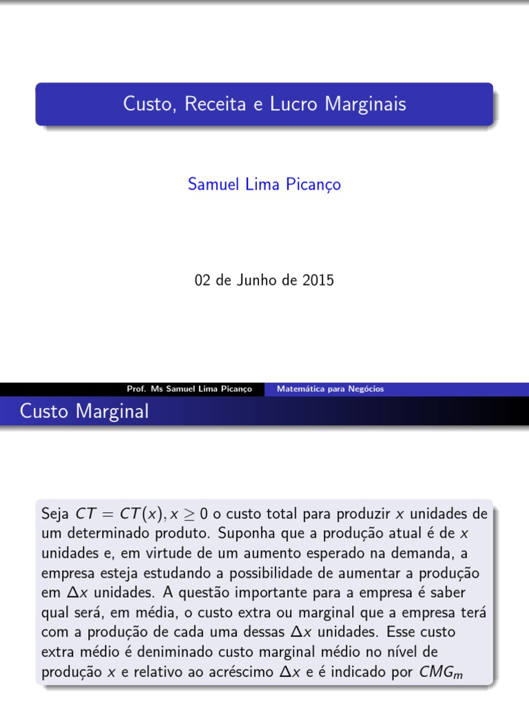 Custo e Receita Marginais Explicados | PDF | Custo marginal | Lucro ...