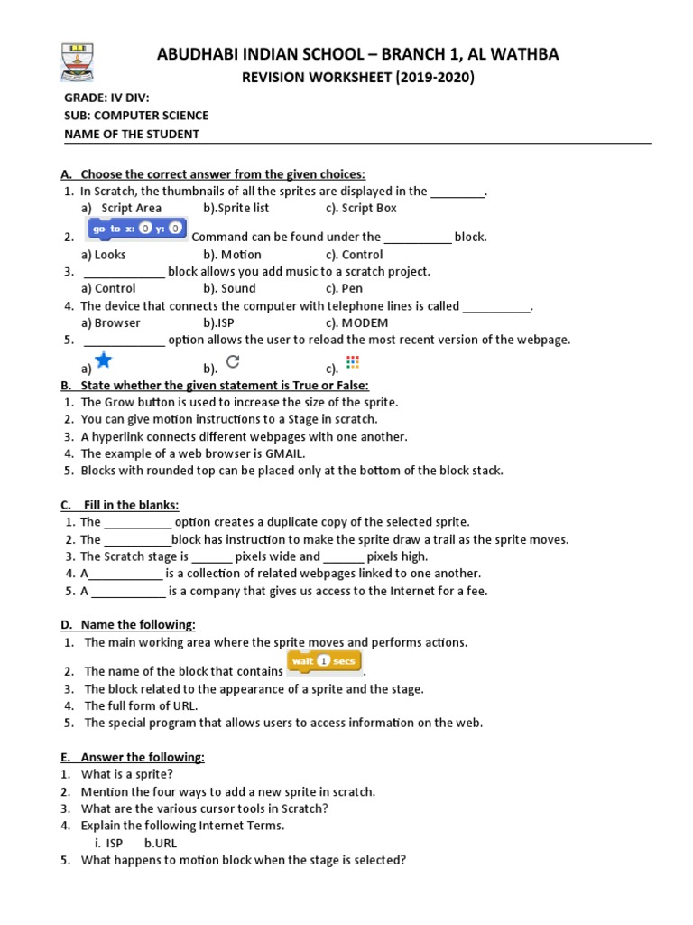 Revision Worksheet - Grade 4 | PDF | Scratch (Programming Language ...