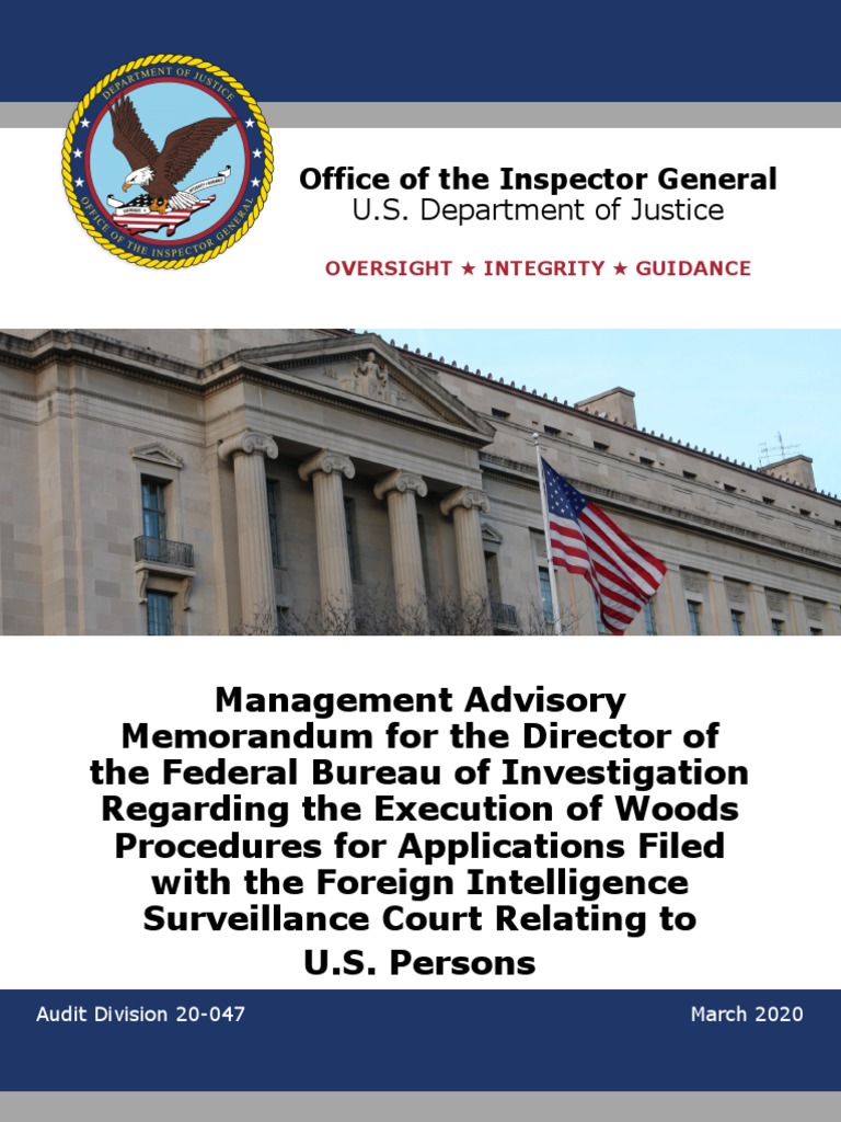 Horowitz OIG Management Advisory Foreign Intelligence Surveillance