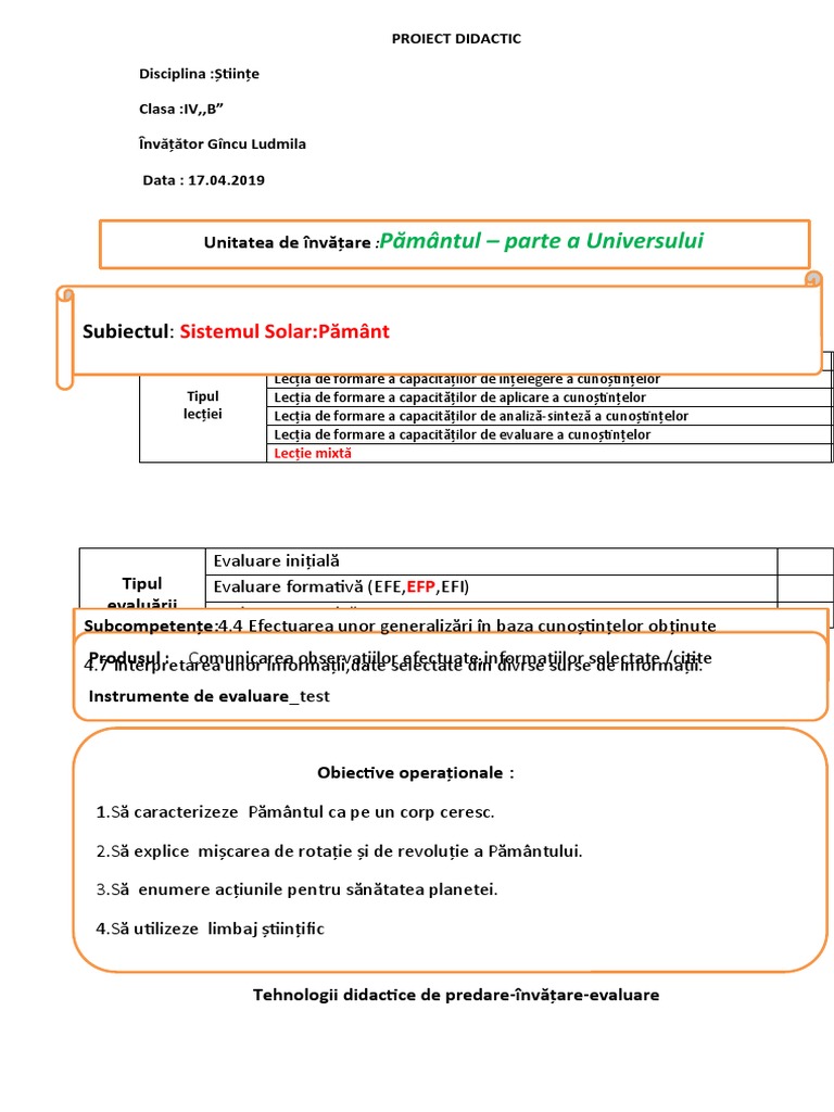 Proiect Didactic Model | PDF