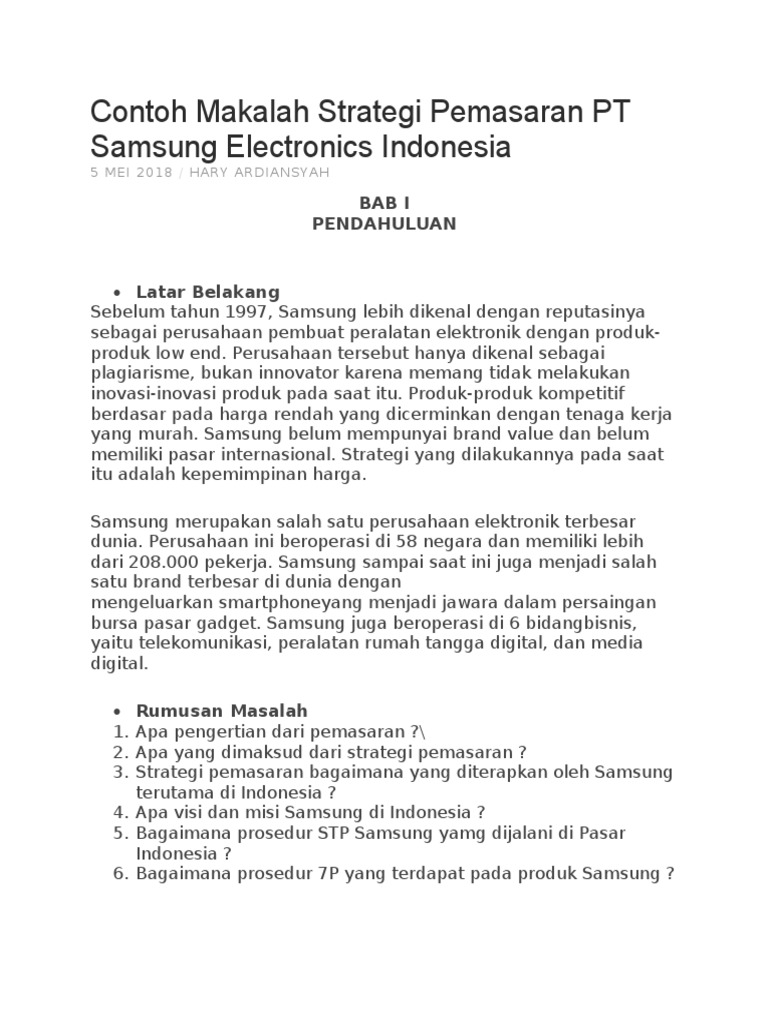 Contoh Makalah Strategi Pemasaran Pt Samsung Electronics Docx