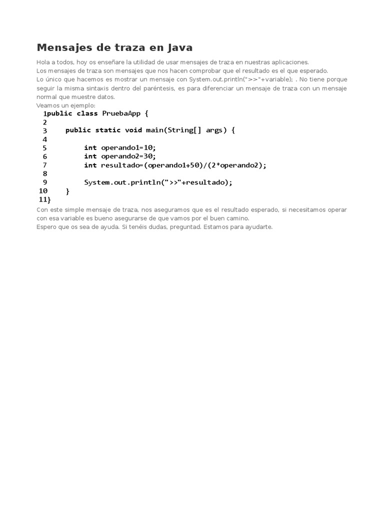 Mensajes de Traza en Java | PDF
