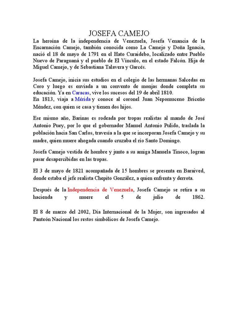 Vida y legado de Josefa Camejo | PDF