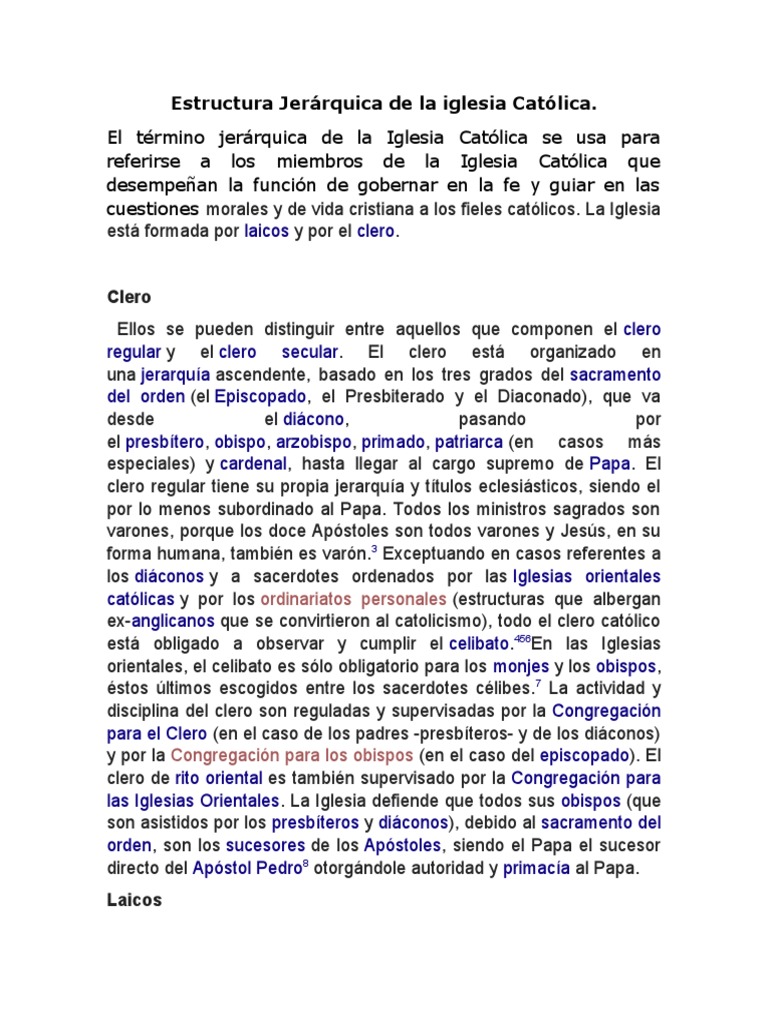 Estructura Jerárquica de La Iglesia Católica | PDF | obispo ...