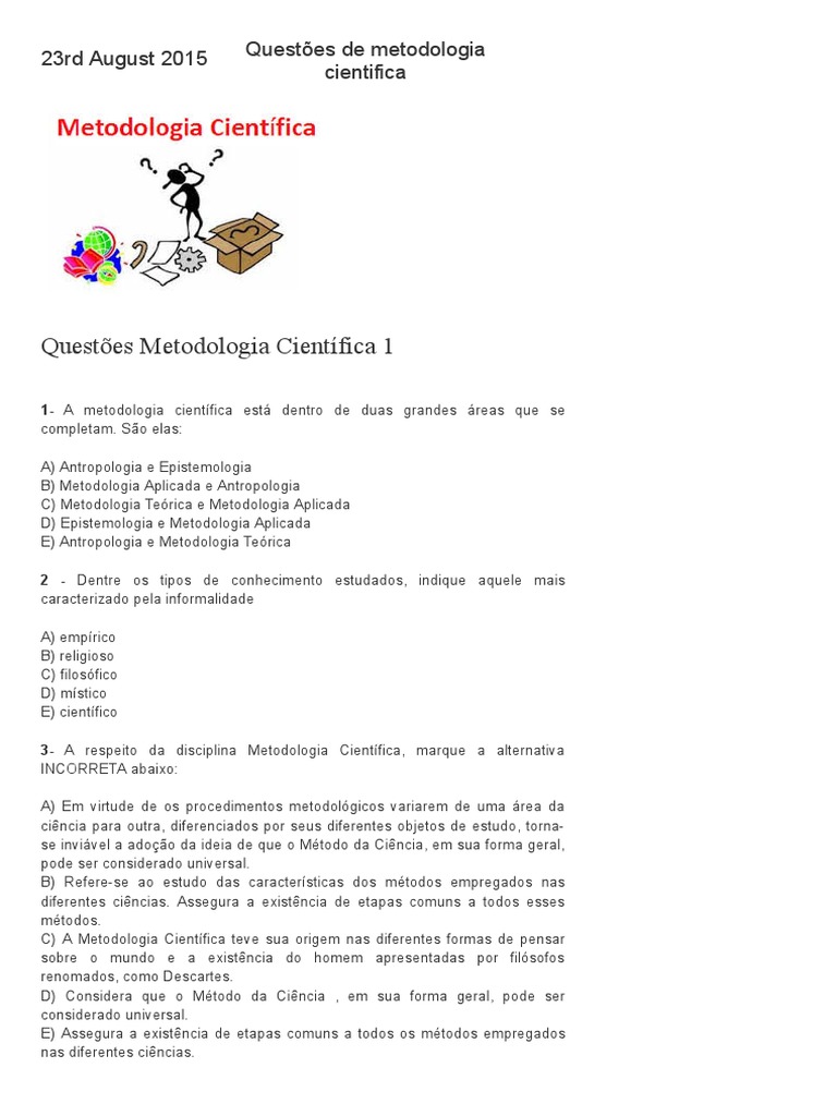Questões sobre Metodologia Científica | PDF | Citação | Método científico