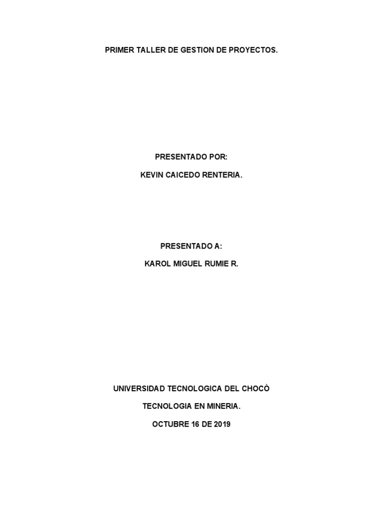 Primer Taller de Gestion de Proyectos | PDF | Gestión de proyectos ...