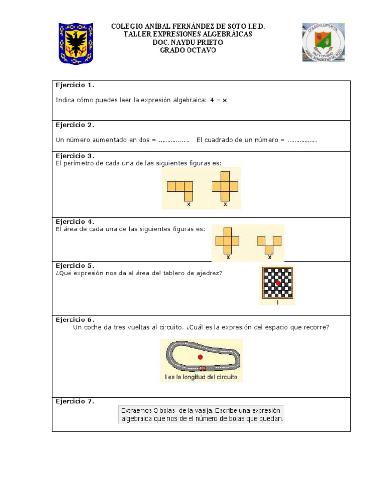Taller de Expresiones Algebraicas 8° | PDF | Ocio | Enseñanza de matemática
