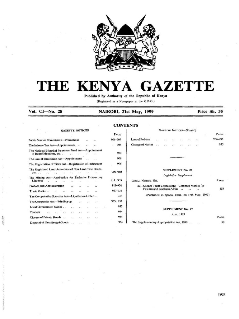 Ke Government Gazette Dated 1999 05 21 No 28 Private Law Property Law
