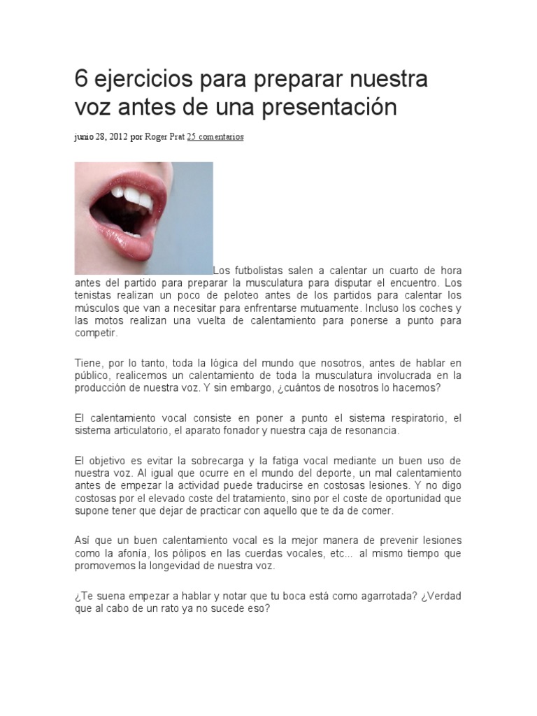 6 Ejercicios para Preparar Nuestra Voz | PDF | Mano | Naturaleza