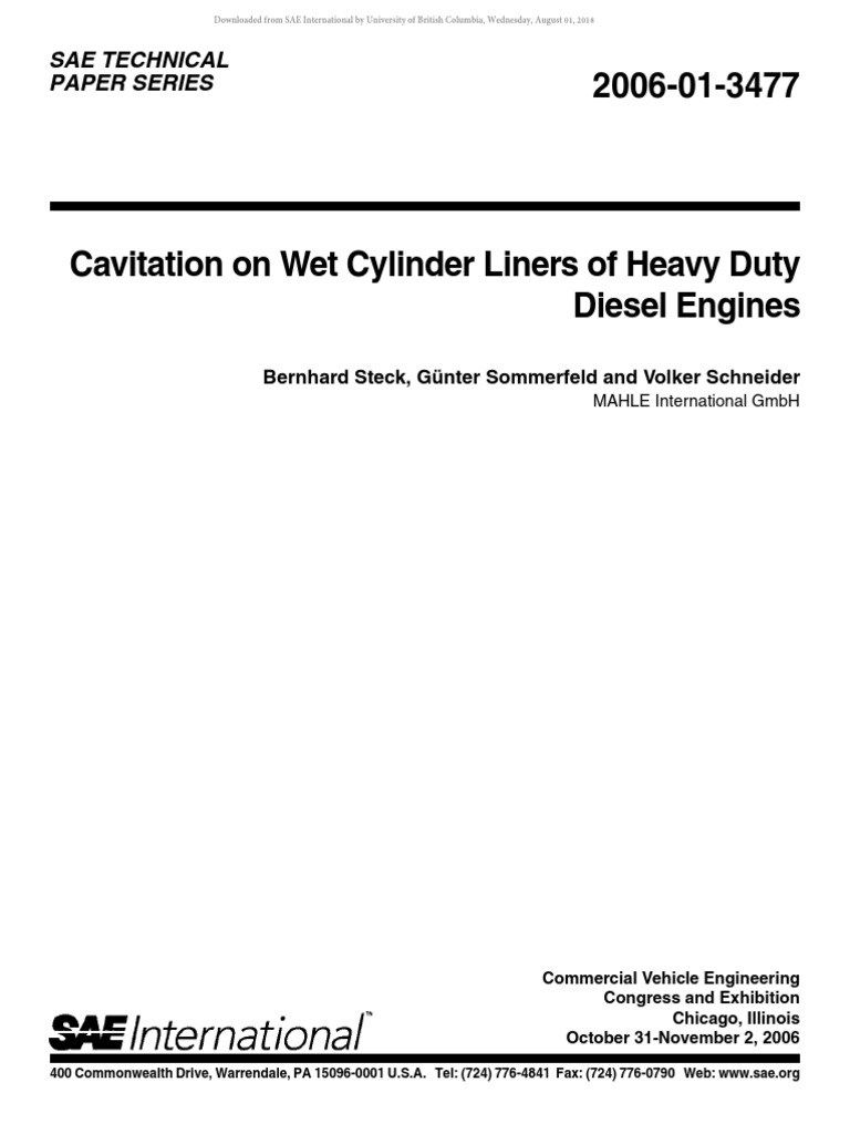 Cavitation On Wet Cylinder Liners of Heavy Duty PDF Liquids Gases