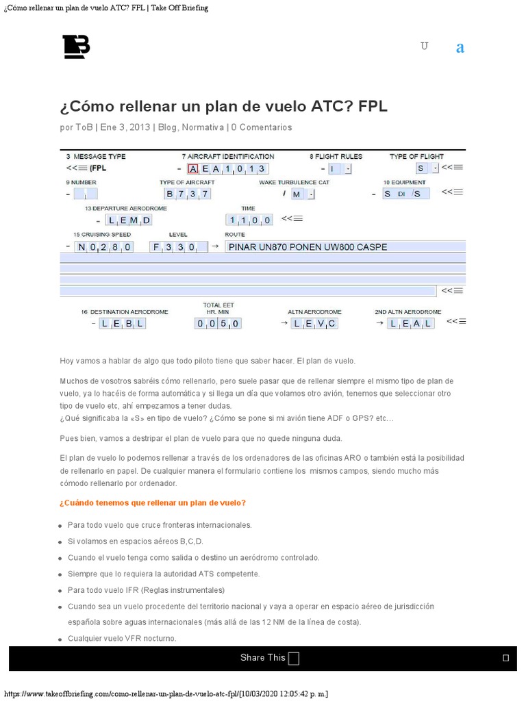 ¿Cómo Rellenar Un Plan de Vuelo ATC FPL Briefing | PDF | Control de ...
