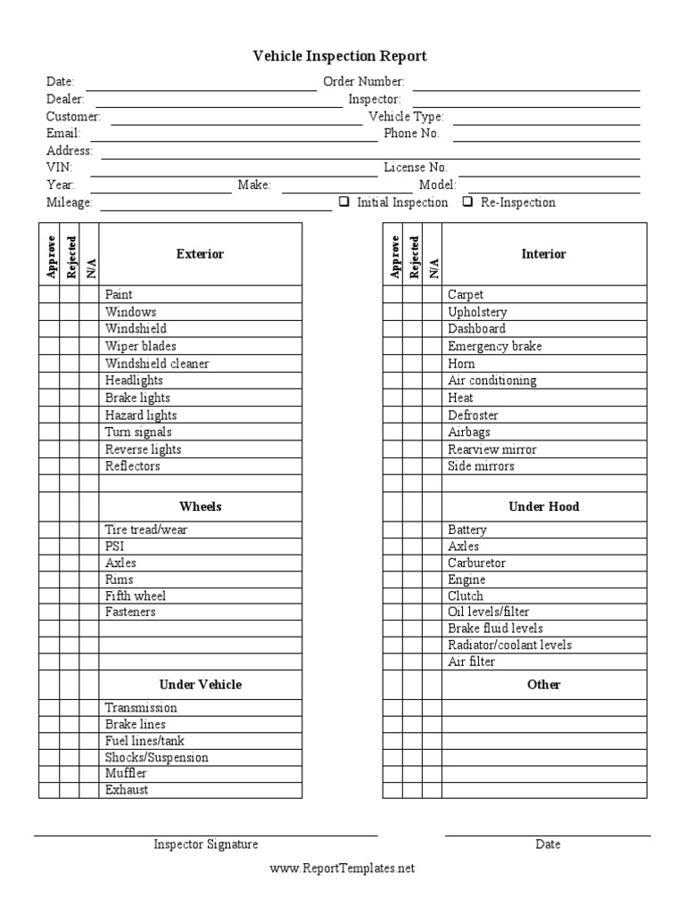 Vehicle Inspection Report Template | PDF | Vehicles | Private Transport