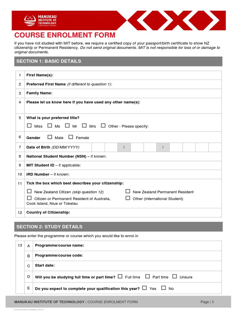 MIT Course Enrolment Form | PDF | Fee | Massachusetts Institute Of ...