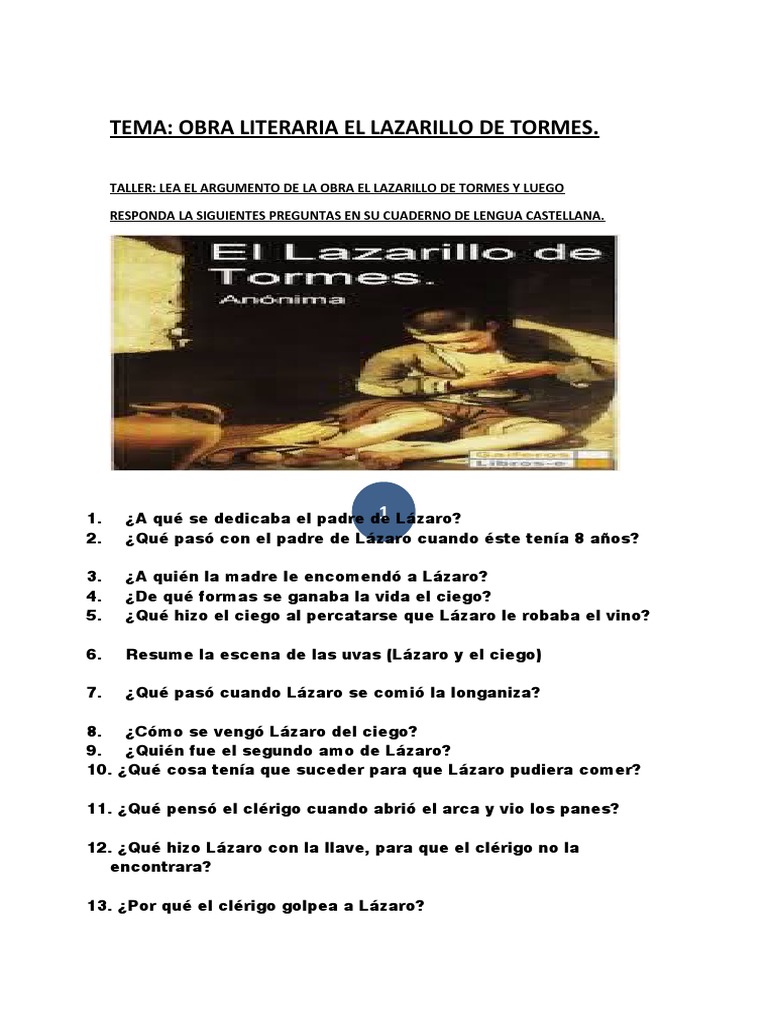 Preguntas sobre El Lazarillo de Tormes | PDF