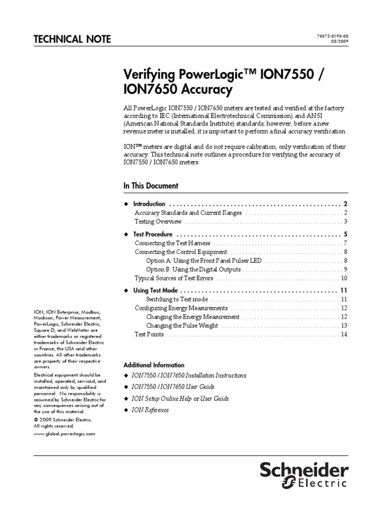 PowerLogic ION 7550 ION7650 Verifying Accuracy Technical Note 032009 ...