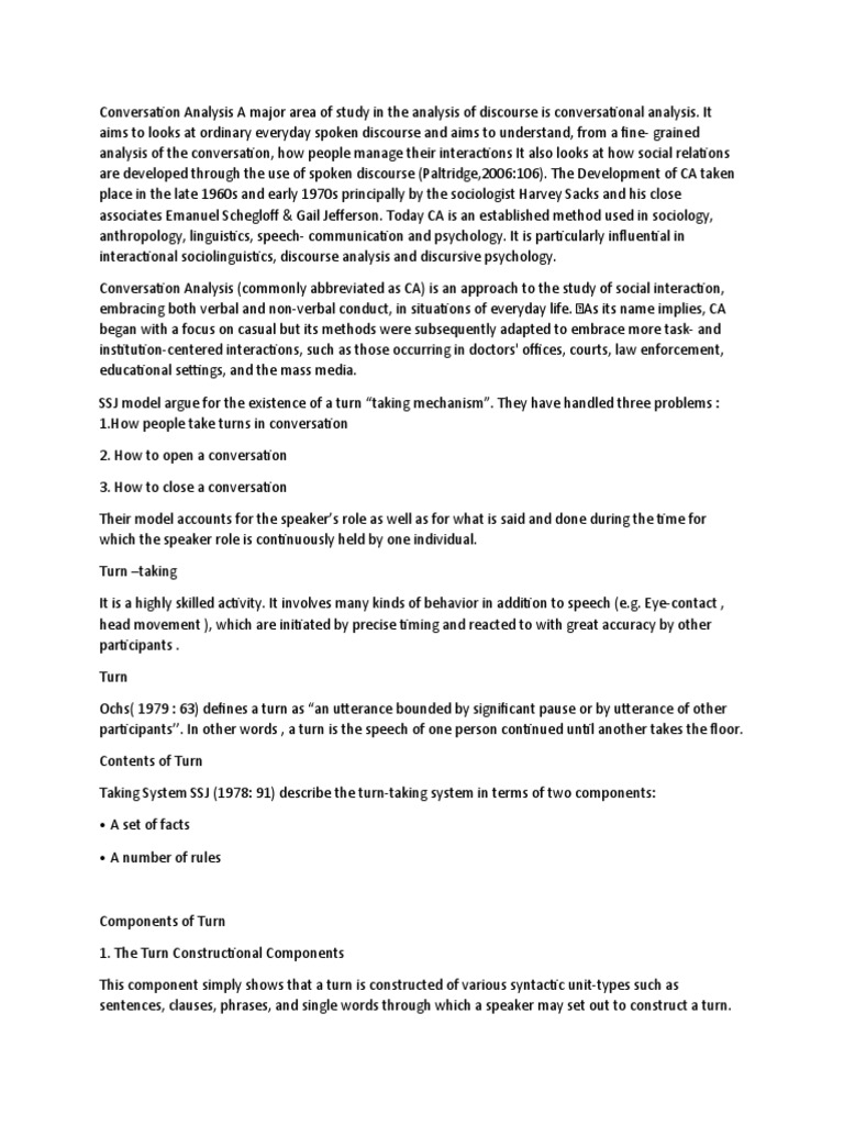 Conversation Analysis A Major Area of Study in The Analysis of ...