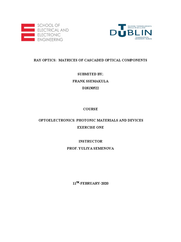 Ray Optics: Matrices in Optical Systems | PDF | Optics | Matrix ...