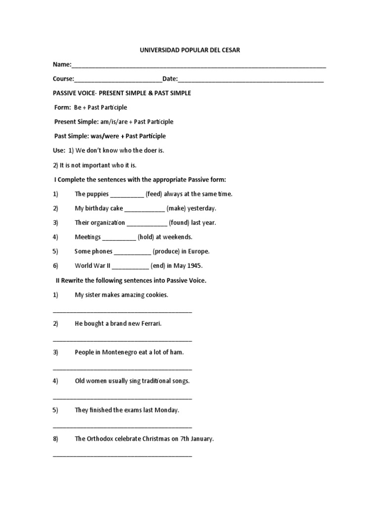 Passive Voice Exercises | PDF | Language Arts & Discipline