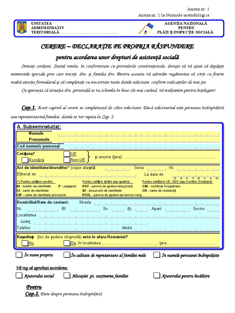 Cerere Solicitare Ajutor PDF | PDF