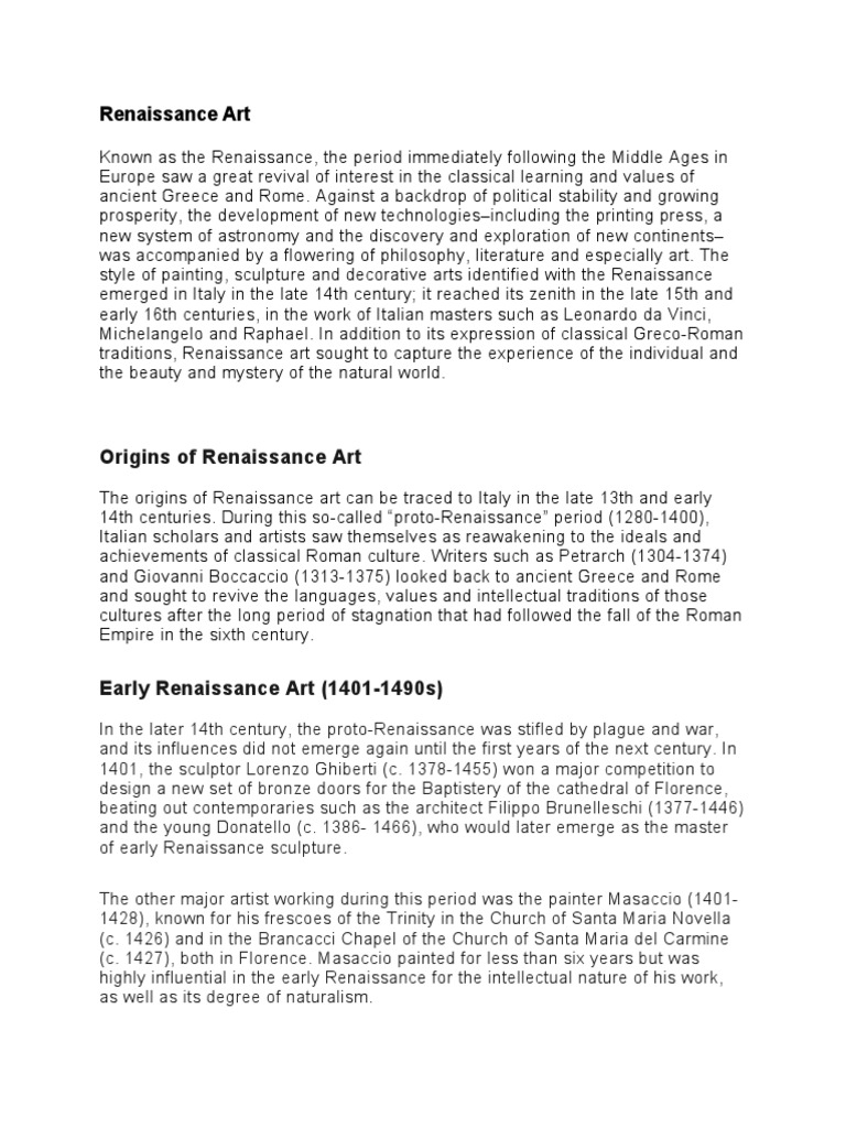 Key Features of Renaissance Art | PDF | Perspective (Graphical ...