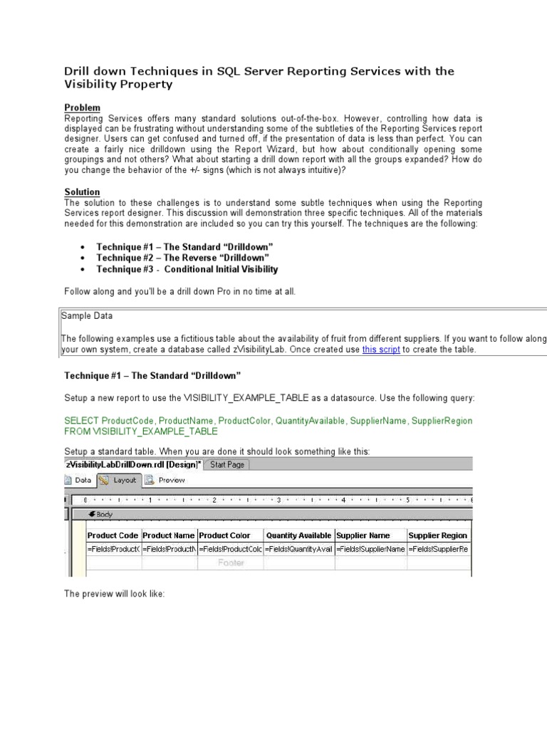 Drill Down Techniques in SQL Server Reporting Services PDF