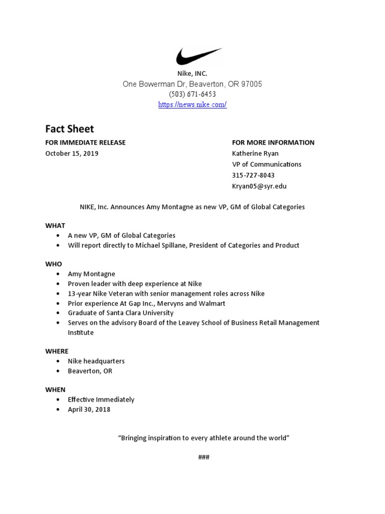 Nike Fact Sheet | PDF
