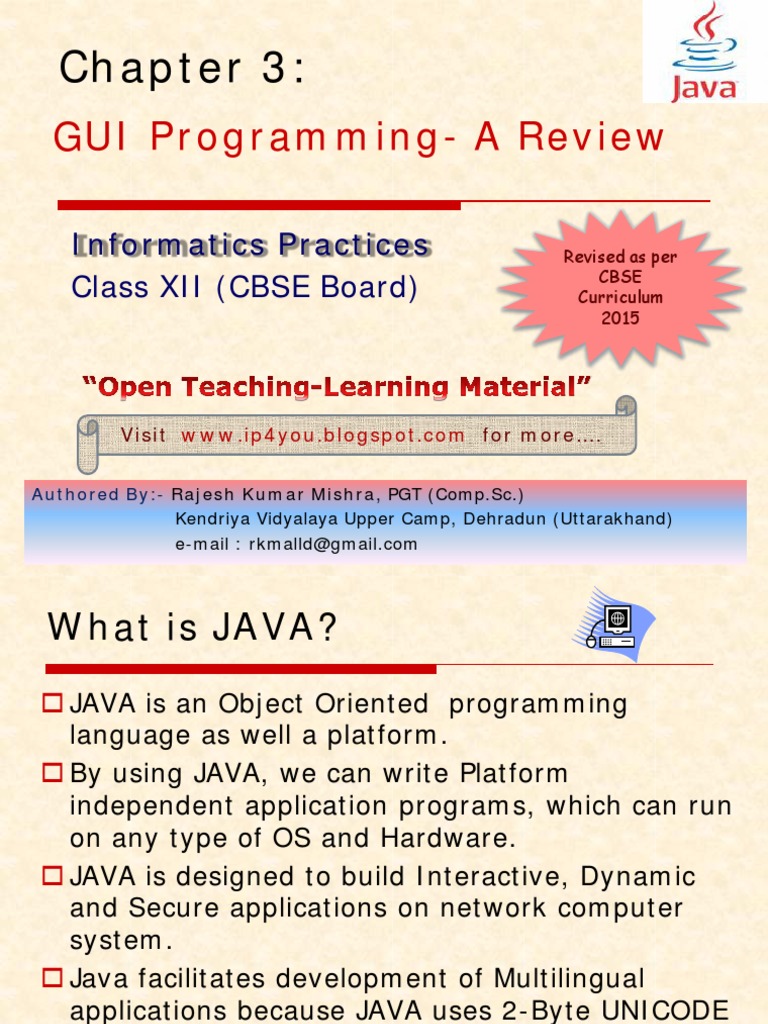 Chapter 3-JAVA GUI Prog-Reveiw PDF | PDF | Widget (Gui) | Cross Platform