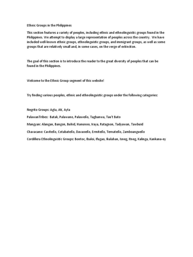 Different Ethnic Groups in The Philippines | PDF | Philippines | Hunting