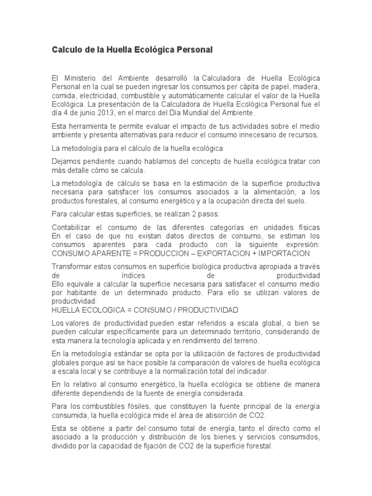 Calculo de La Huella Ecológica Personal | Descargar gratis PDF ...
