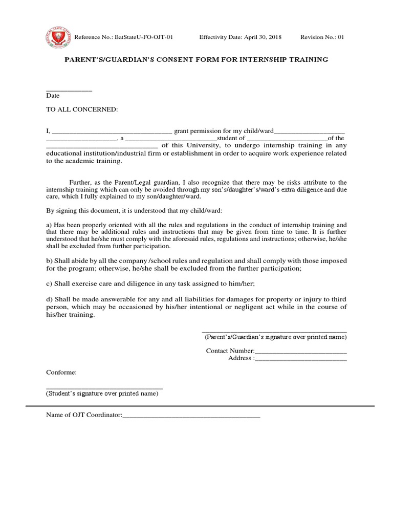 Parent Consent Form for Internship | PDF | Business | Finance & Money ...