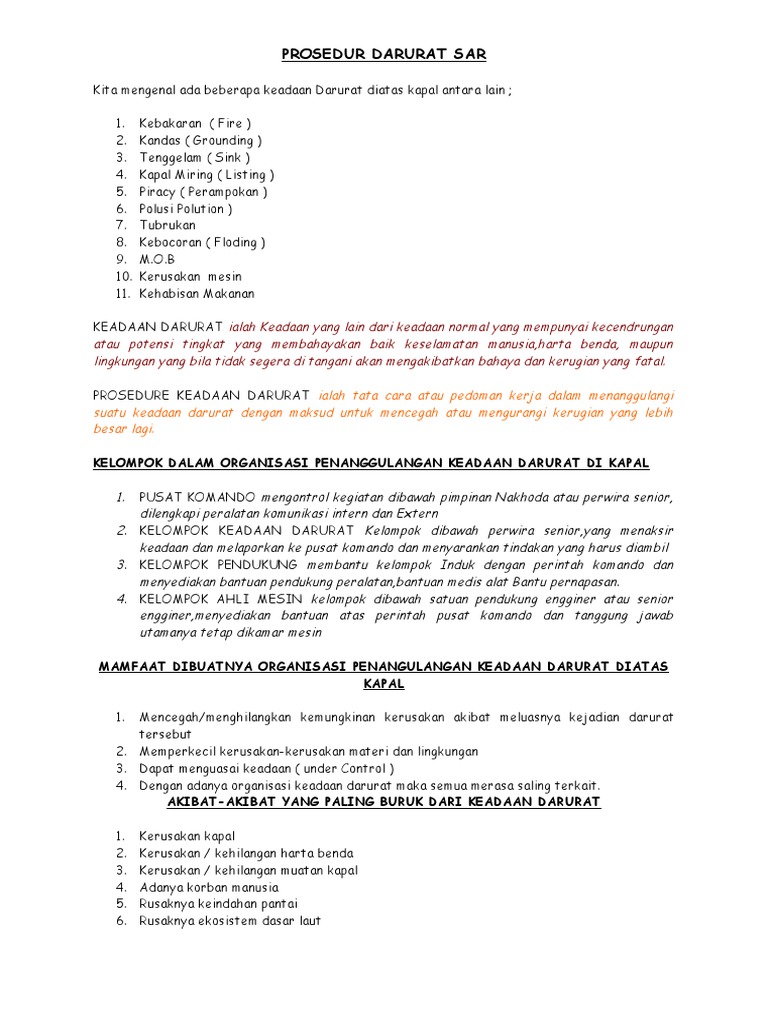 Prosedur Darurat dan SAR Kapal | PDF