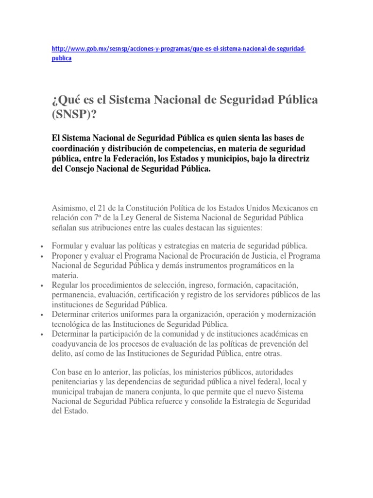 Sistema Nacional de Seguridad Pública en México | PDF | Institución ...