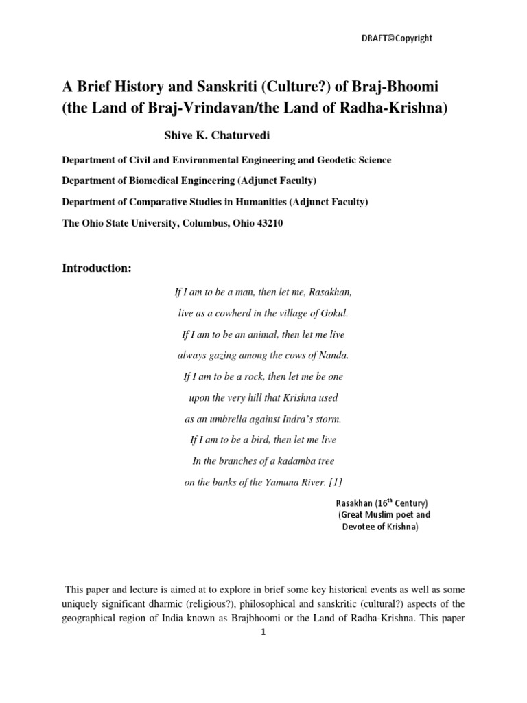 Chaturvedi A Brief History and Culture of Braj 2 s47htt PDF | PDF ...