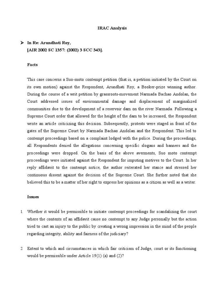 IRAC Analysis | PDF | Contempt Of Court | Advocate