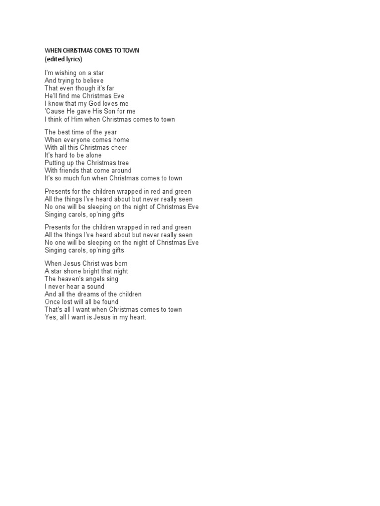 WHEN CHRISTMAS COMES TO TOWN (Edited Lyrics) | PDF