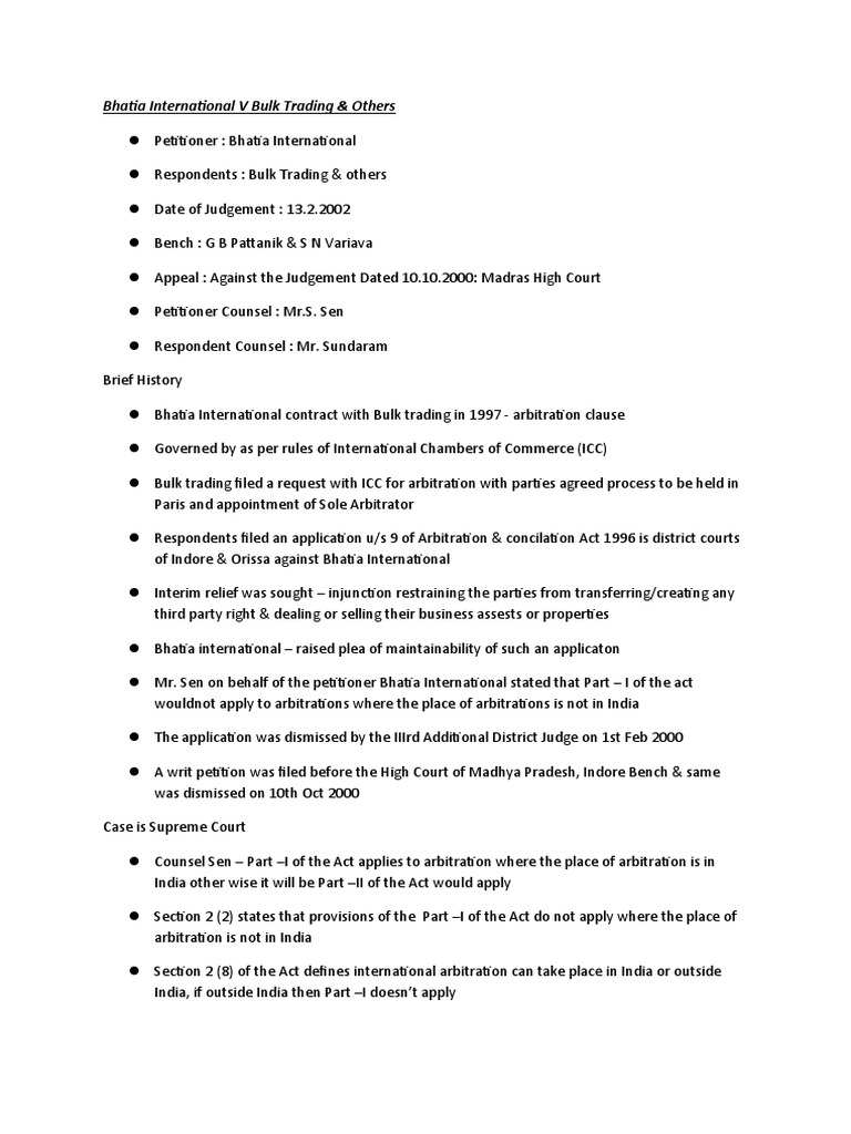Bhatia International V Bulk Trading PDF Arbitration Judgment (Law)