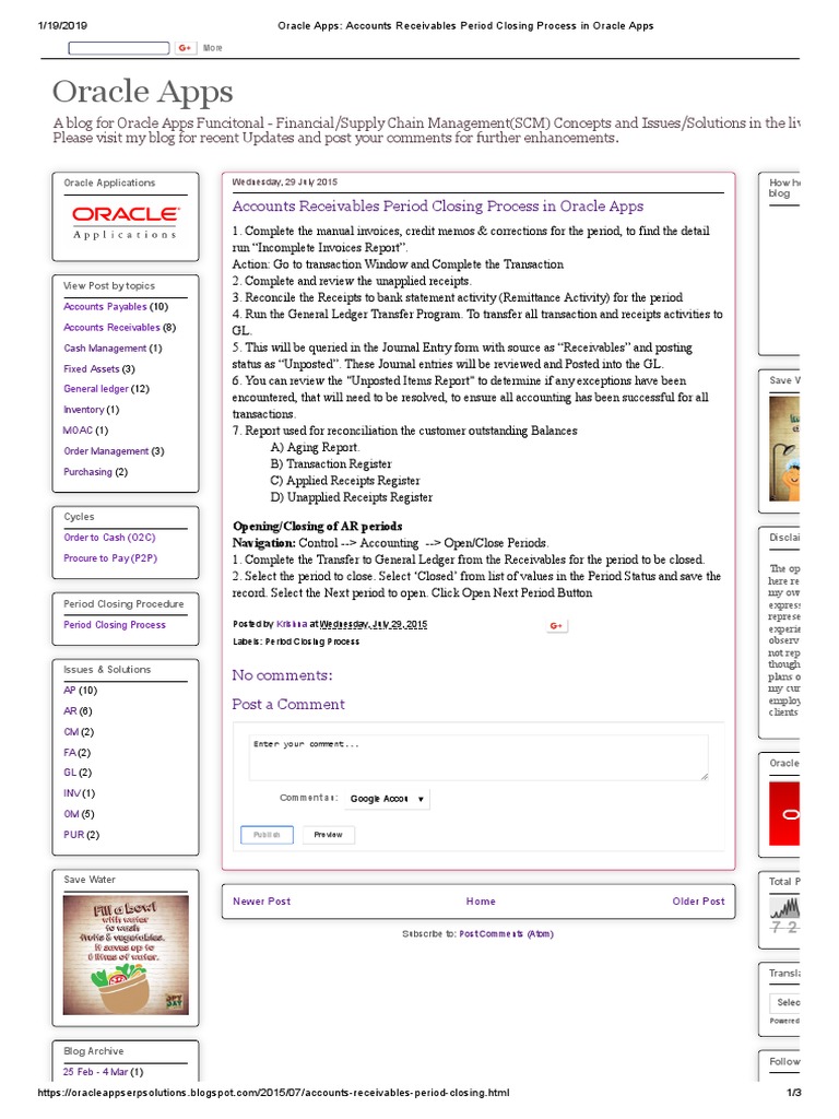 Oracle AR Period Closing Process | PDF | Receipt | Financial Transaction