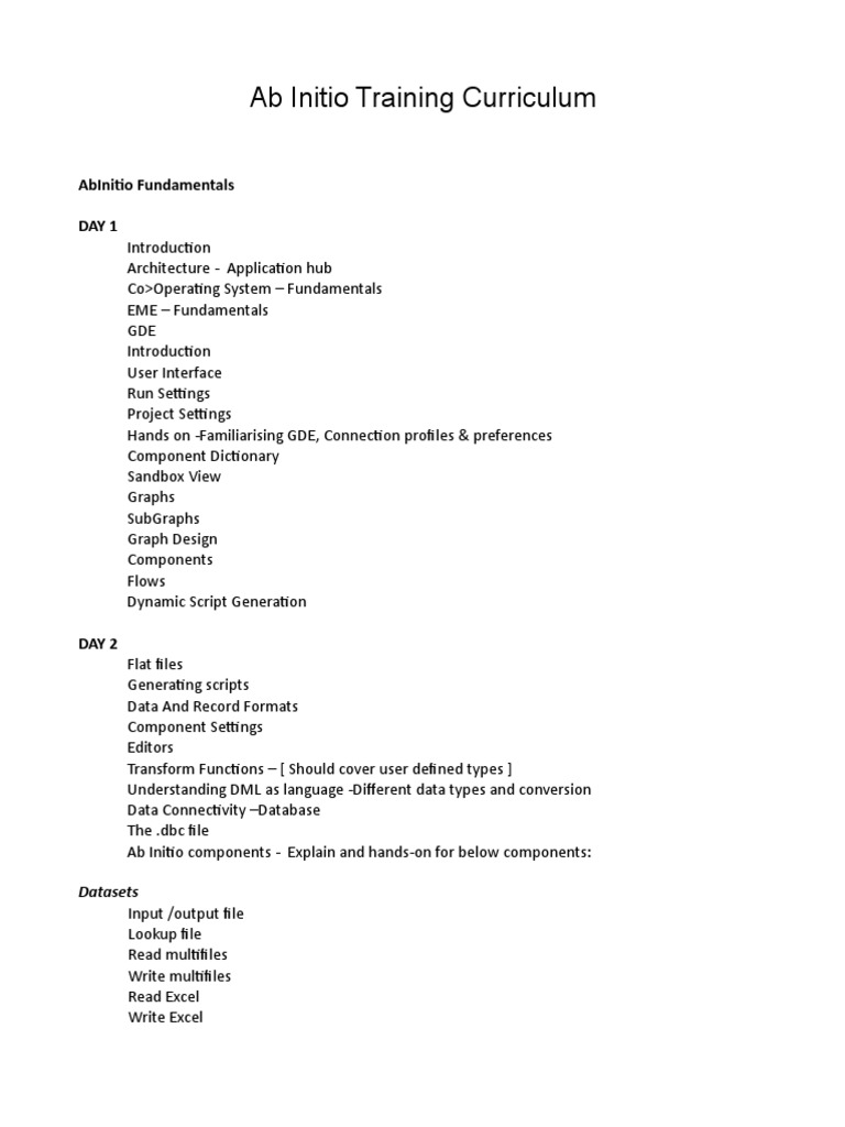 Ab Initio Training Curriculum Overview | PDF | Databases | Microsoft Excel